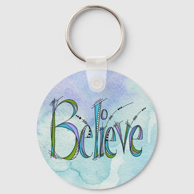 Whimsical Believe Hand-Lettering Key Ring (Front)