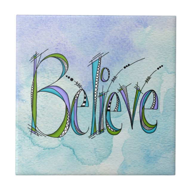 Whimsical Believe Hand-Lettering Tile (Front)
