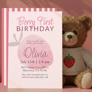 Whimsical Berry First Girl Birthday Invitation