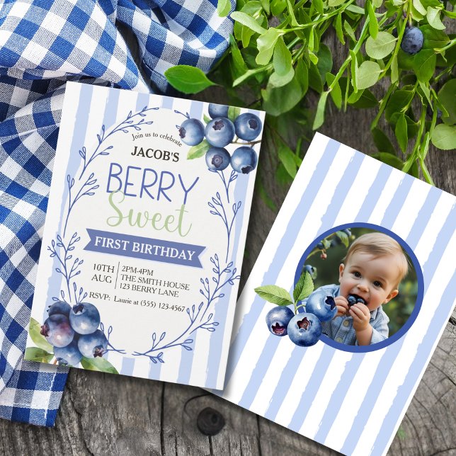 Whimsical Berry Sweet Blueberry Birthday Invitation (Whimsical Berry Sweet Blueberry Birthday Invitation)