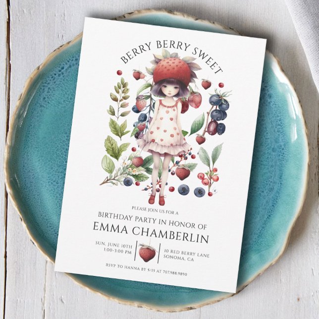 Whimsical Berry Sweet Girl's Birthday Party Invitation (Creator Uploaded)