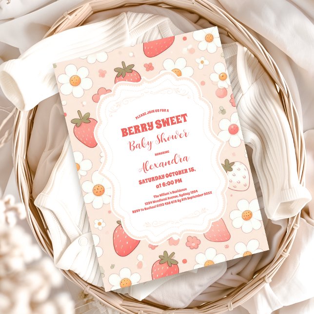 Whimsical Berry Sweet Pink Coquette Baby Shower Invitation (Creator Uploaded)