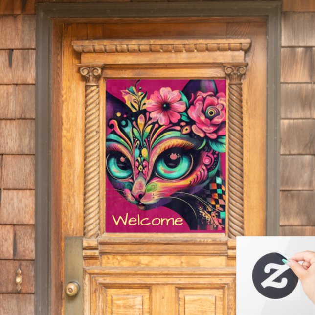 Whimsical Big-Eye Retro Diva Cat Kitty (Home Door)