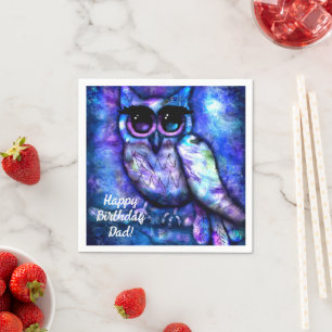 Whimsical Big-Eyed Abstract Owl Blue Green Purple Napkin
