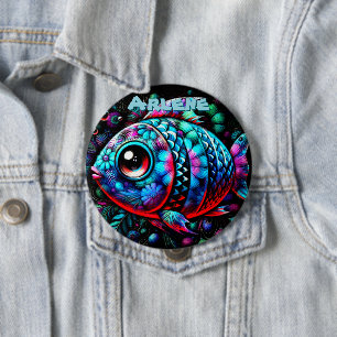 Whimsical Big-Eyed Fish Nautical Personalised 10 Cm Round Badge