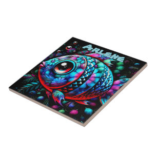 Whimsical Big-Eyed Fish Nautical Personalized Tile