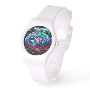 Whimsical Big-Eyed Fish Nautical Personalized Watch
