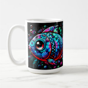 Whimsical Big-Eyed Floral Fish Nautical Teal Pink  Coffee Mug