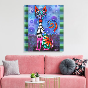 Whimsical Big-Eyed Funky Kitty Cat Abstract Canvas Print