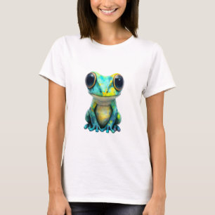 Whimsical Big Eyed Painted Pattern Frog Women T-Shirt