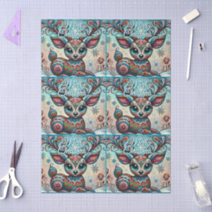 Whimsical Big Eyes Christmas Reindeer Decoupage Tissue Paper