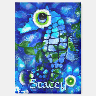 Whimsical Big-Eyes Seahorse Art Blue Personalised Magnet