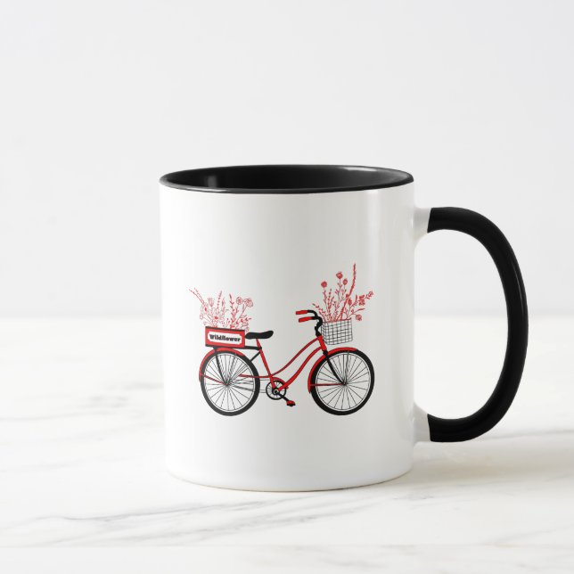 Whimsical Bike and Wildflowers Ceramic Mug (Right)