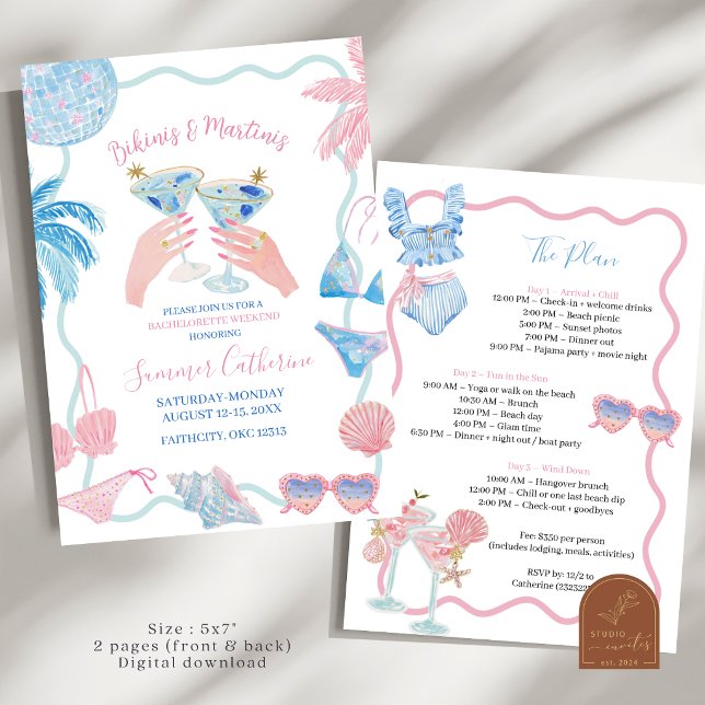 Whimsical Bikinis and Martinis Bachelorette Weeken Invitation (Creator Uploaded)