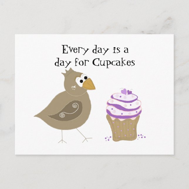 Whimsical Bird and Cupcake Postcard (Front)