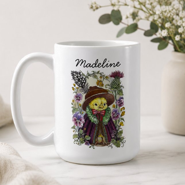 Whimsical Bird and Wildflower Name Design Coffee Mug (Creator Uploaded)