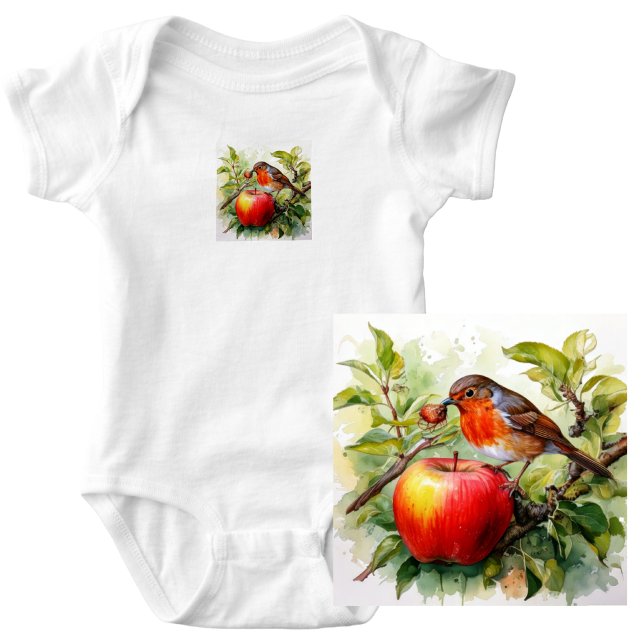 Whimsical Bird & Apple Delight Baby Bodysuit (Whimsical Bird & Apple Delight Baby Bodysuit
This enchanting illustration features a vibrant bird.)
