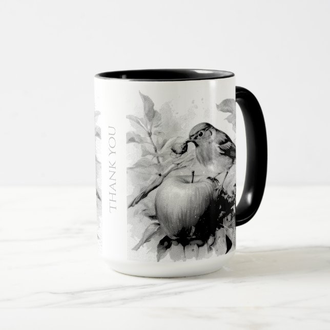 Whimsical Bird & Apple Delight Mug (Front Right)