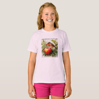  Whimsical Bird & Apple Delight T-Shirt