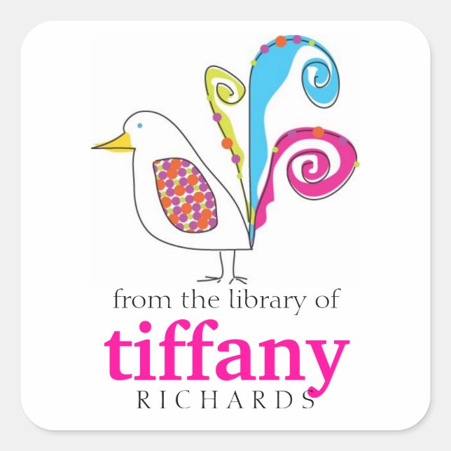 Whimsical Bird Book Plates Square Sticker (Front)