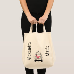 Whimsical Bird Cage Reuseable Organic Shopping Bag