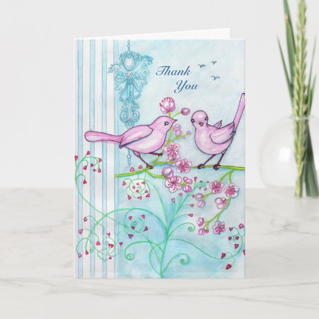 Whimsical Bird Duo Thank You Note Greeting Card (Front)