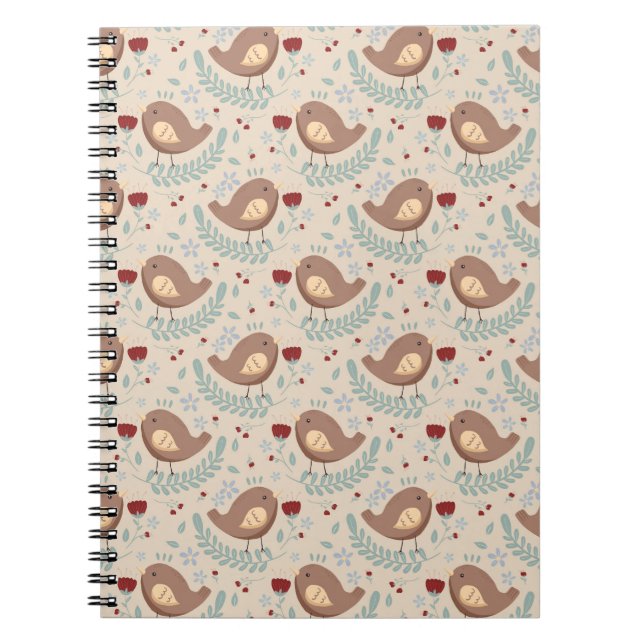 Whimsical Bird & Floral Pattern Notebook (Front)