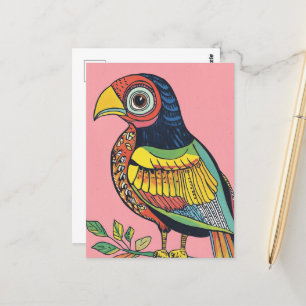 whimsical bird postcard