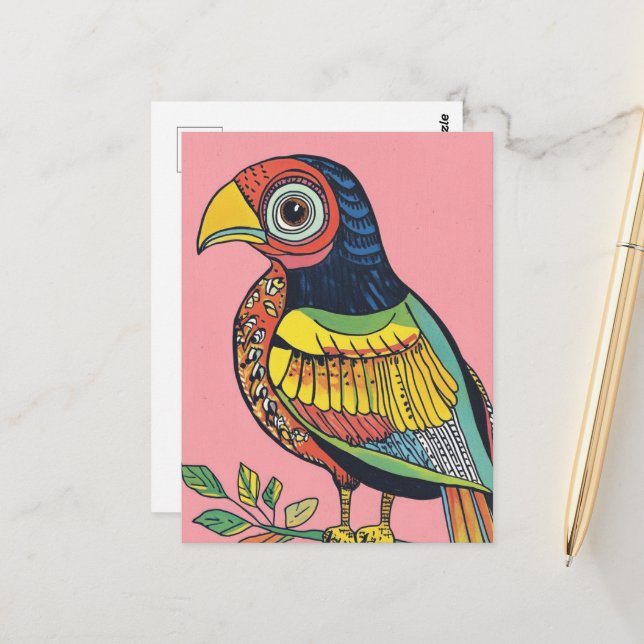 whimsical bird postcard (Front/Back In Situ)