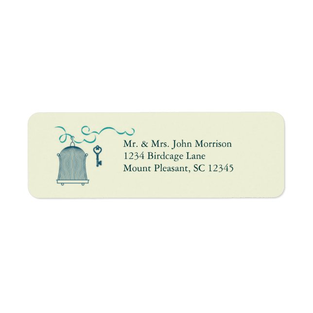 Whimsical Birdcage Wedding Label (Front)