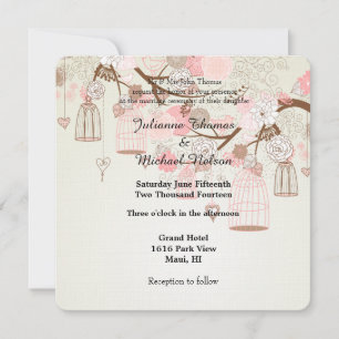 Whimsical Birds and Bird Cages Floral Wedding Invitation