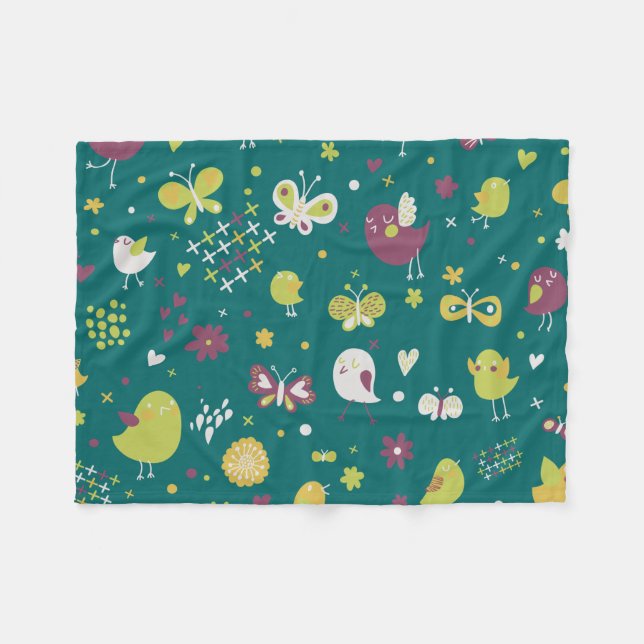 Whimsical Birds and Butterflies Fleece Blanket (Front (Horizontal))