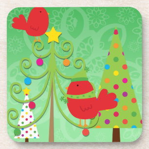 Whimsical Birds Christmas Coasters