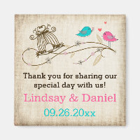 Whimsical Birds in Love Wedding Favour Magnet