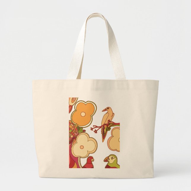 Whimsical Birds Large Tote Bag (Front)