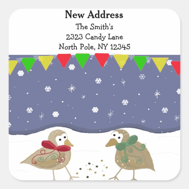 Whimsical Birds New Address Square Sticker (Front)