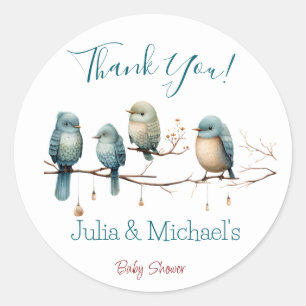 Whimsical Birds on Branches Pastel Baby Shower Classic Round Sticker