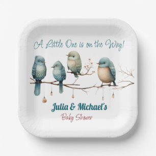 Whimsical Birds on Branches  Pastel Baby Shower Paper Plate