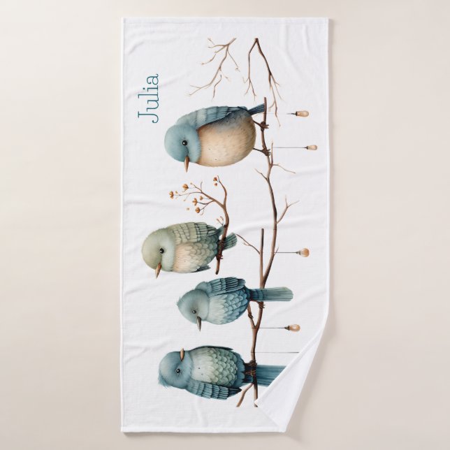 Whimsical Birds on Branches Timeless Elegance Bath Towel Set (Bath Towel)