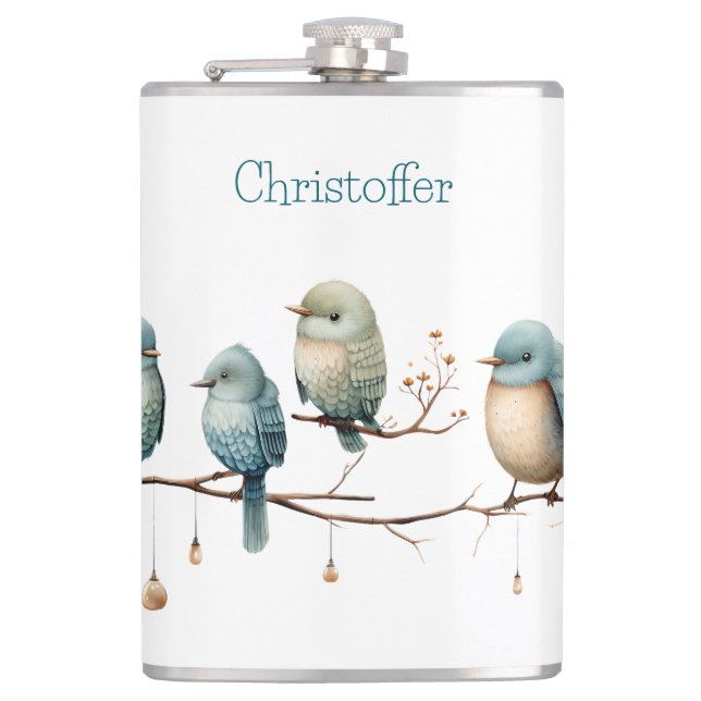 Whimsical Birds on Branches Timeless Elegance Hip Flask (Front)