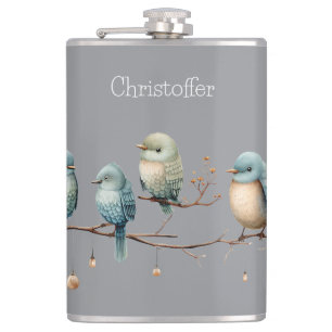 Whimsical Birds on Branches Timeless Elegance Hip Flask