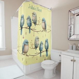Whimsical Birds on Branches Timeless Elegance Shower Curtain