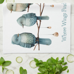 Whimsical Birds on Branches Timeless Elegance Tea Towel