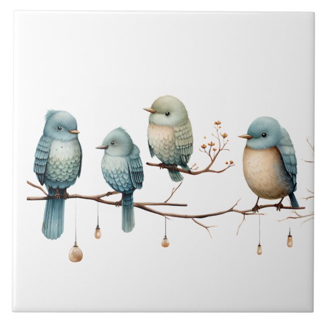 Whimsical Birds on Branches Timeless Elegance Tile (Front)
