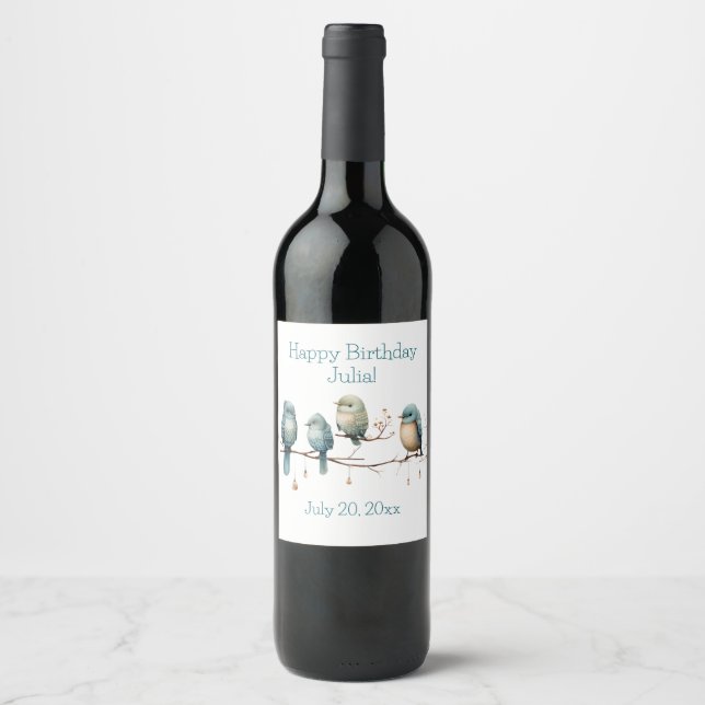 Whimsical Birds on Branches Timeless Elegance Wine Label (Front)