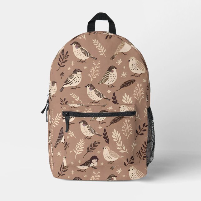Whimsical Birds Pattern Printed Backpack (Front)