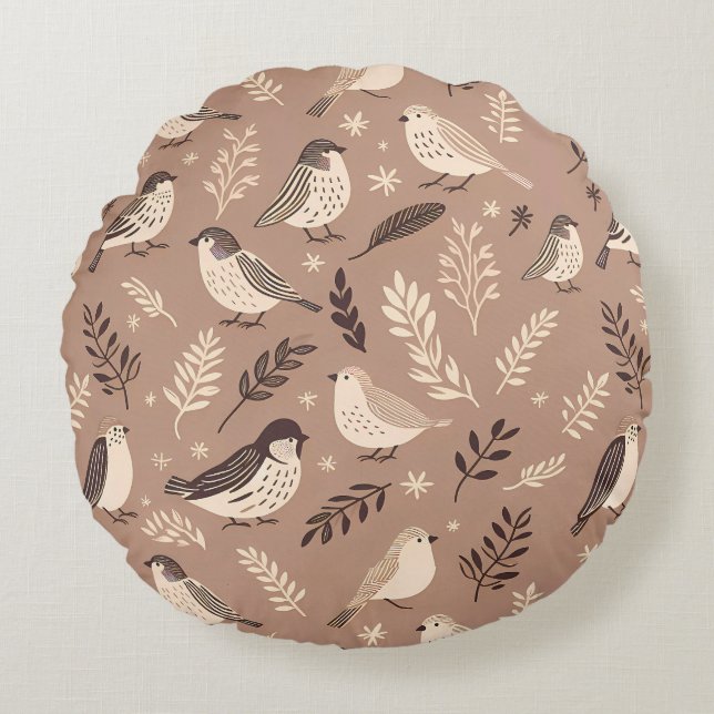 Whimsical Birds Pattern Round Cushion (Front)