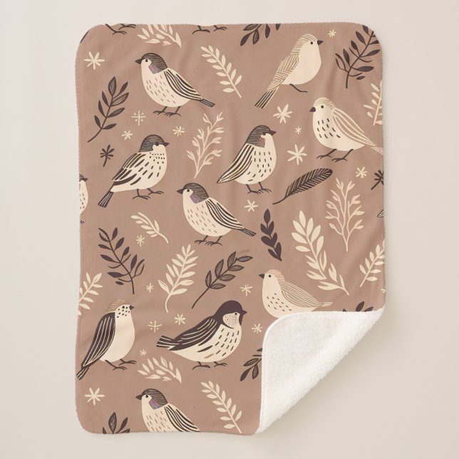 Whimsical Birds Pattern Sherpa Blanket (Front)