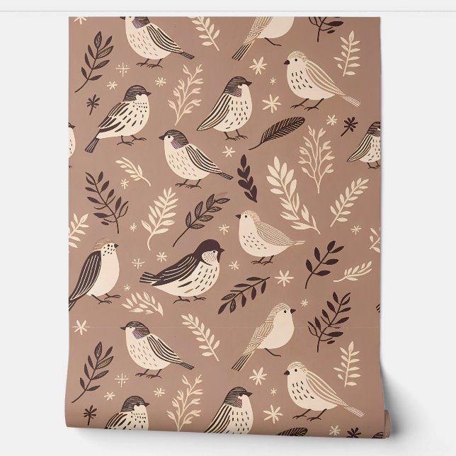Whimsical Birds Pattern Wallpaper (Unrolling)