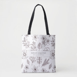 Whimsical Birth Doula Midwife Hand Drawn Floral T Tote Bag